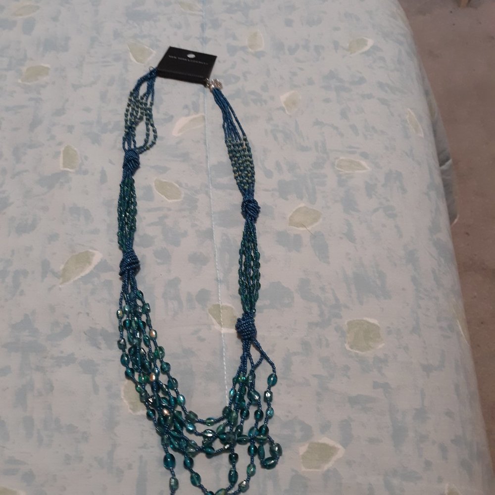 New York & Company Long Blue Beaded Multistrand Necklace NWT